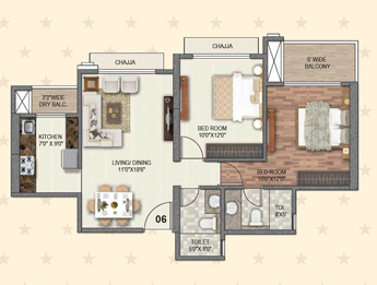 TOWER 1 CASTLE_2 BHK UNIT PLAN