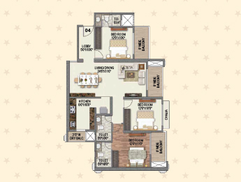 TOWER 1 CASTLE 3 BHK UNIT PLAN