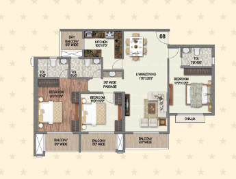 TOWER 4 SPRING 3 BHK UNIT PLAN