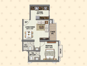 TOWER 8 BREEZE_1 BHK UNIT PLAN