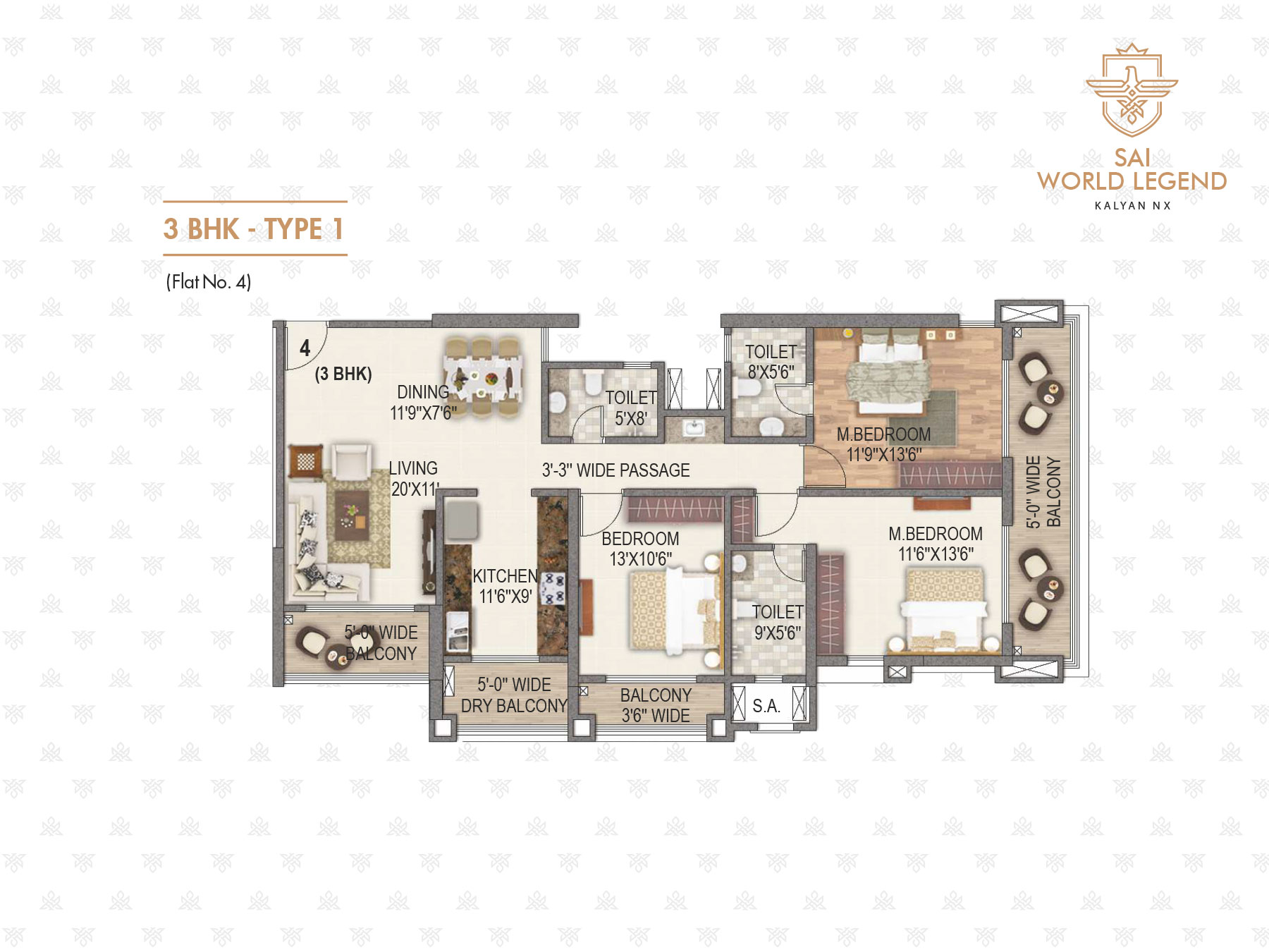 3 BHK TYPE 1_flat no 4