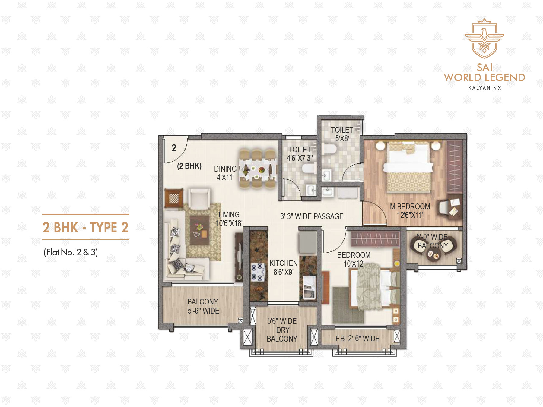 2 BHK TYPE 2_flat no 2&3