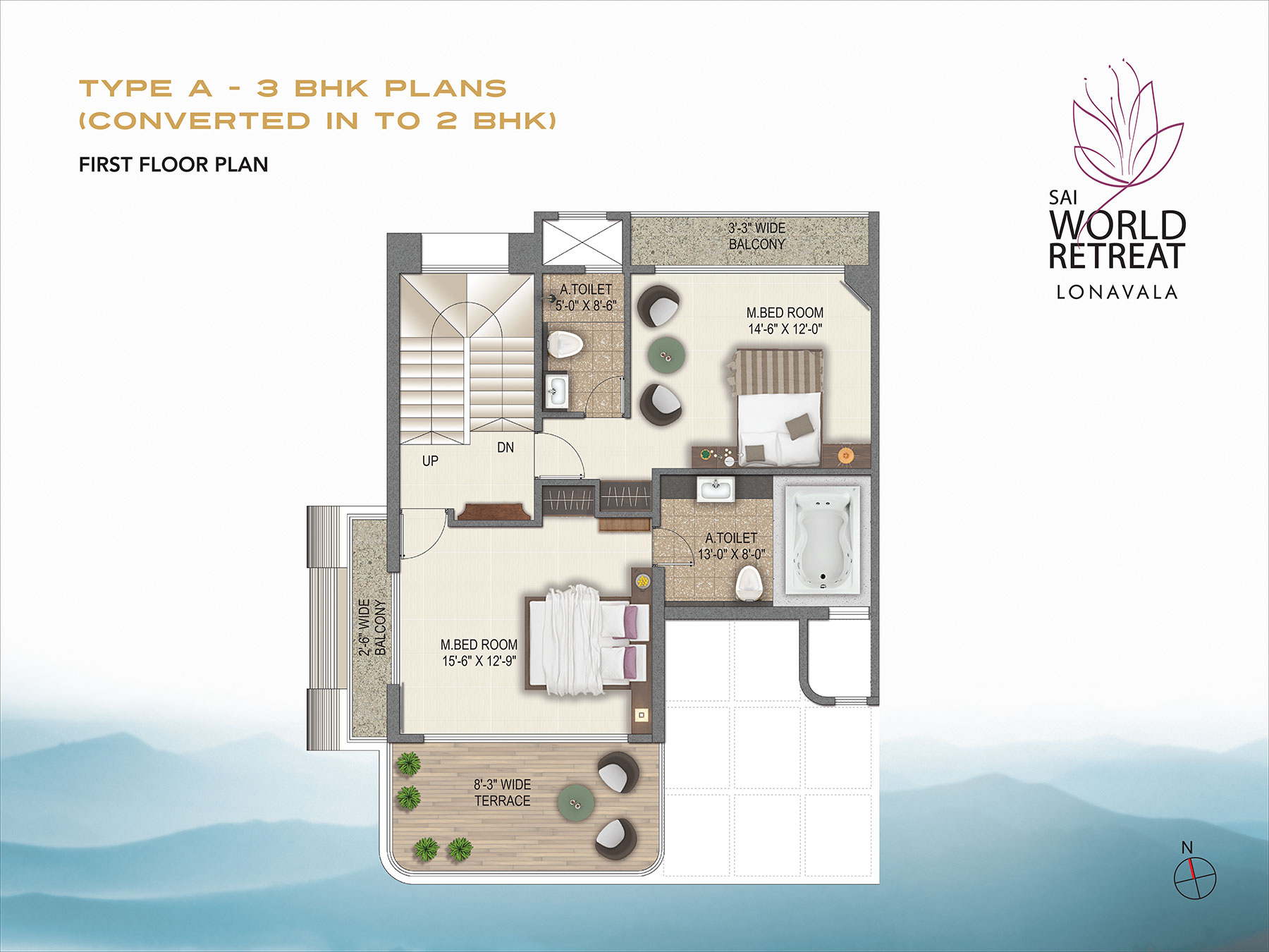 Type A 3BHK plans(Converted in to 2BHK) First Floor Plan