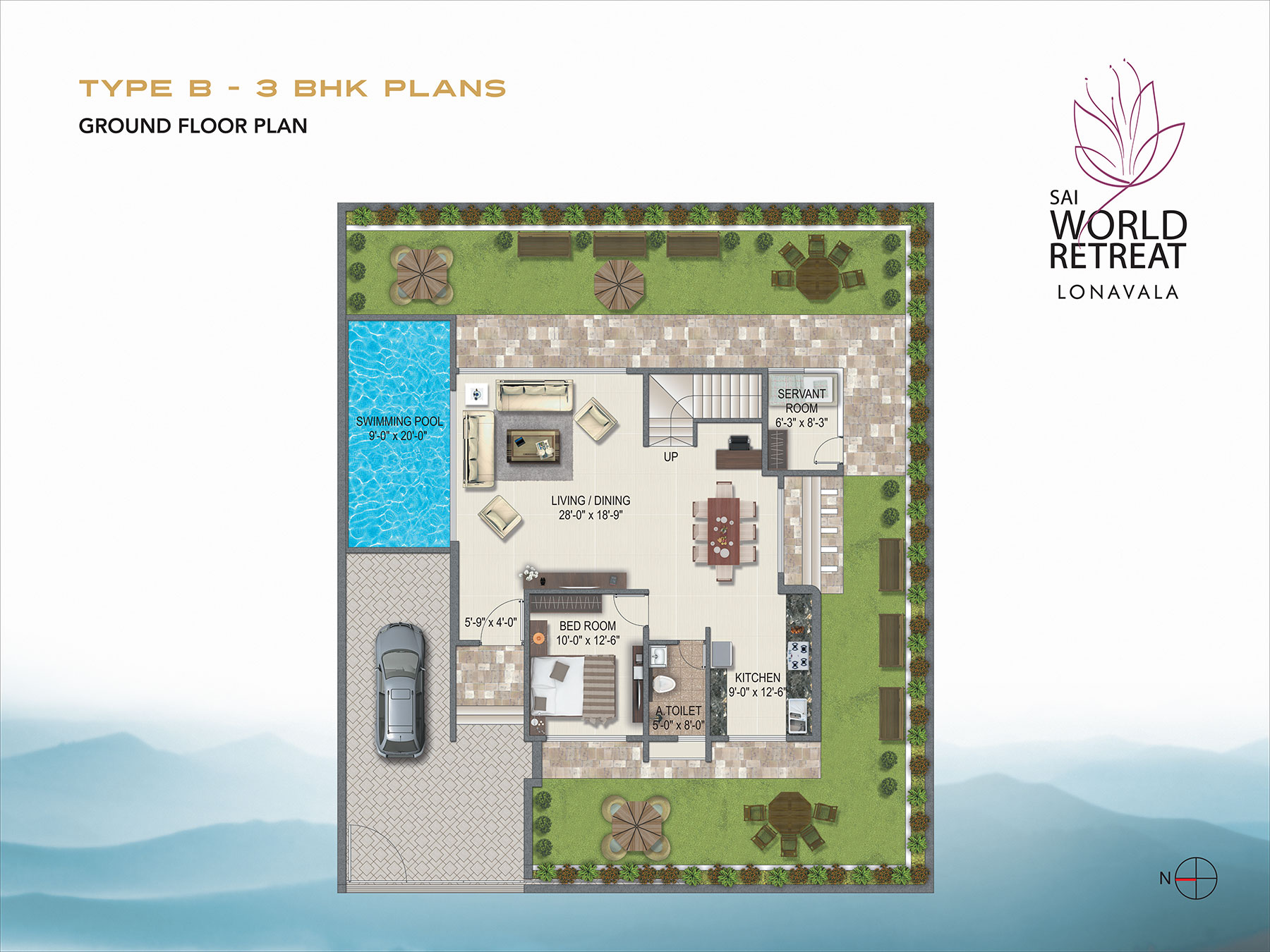 Type B 3BHK plans Ground Floor Plan