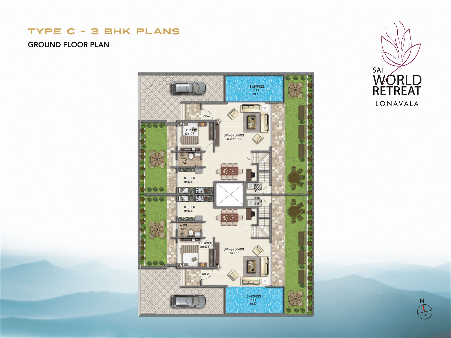 Type C 3BHK plans Ground Floor Plan