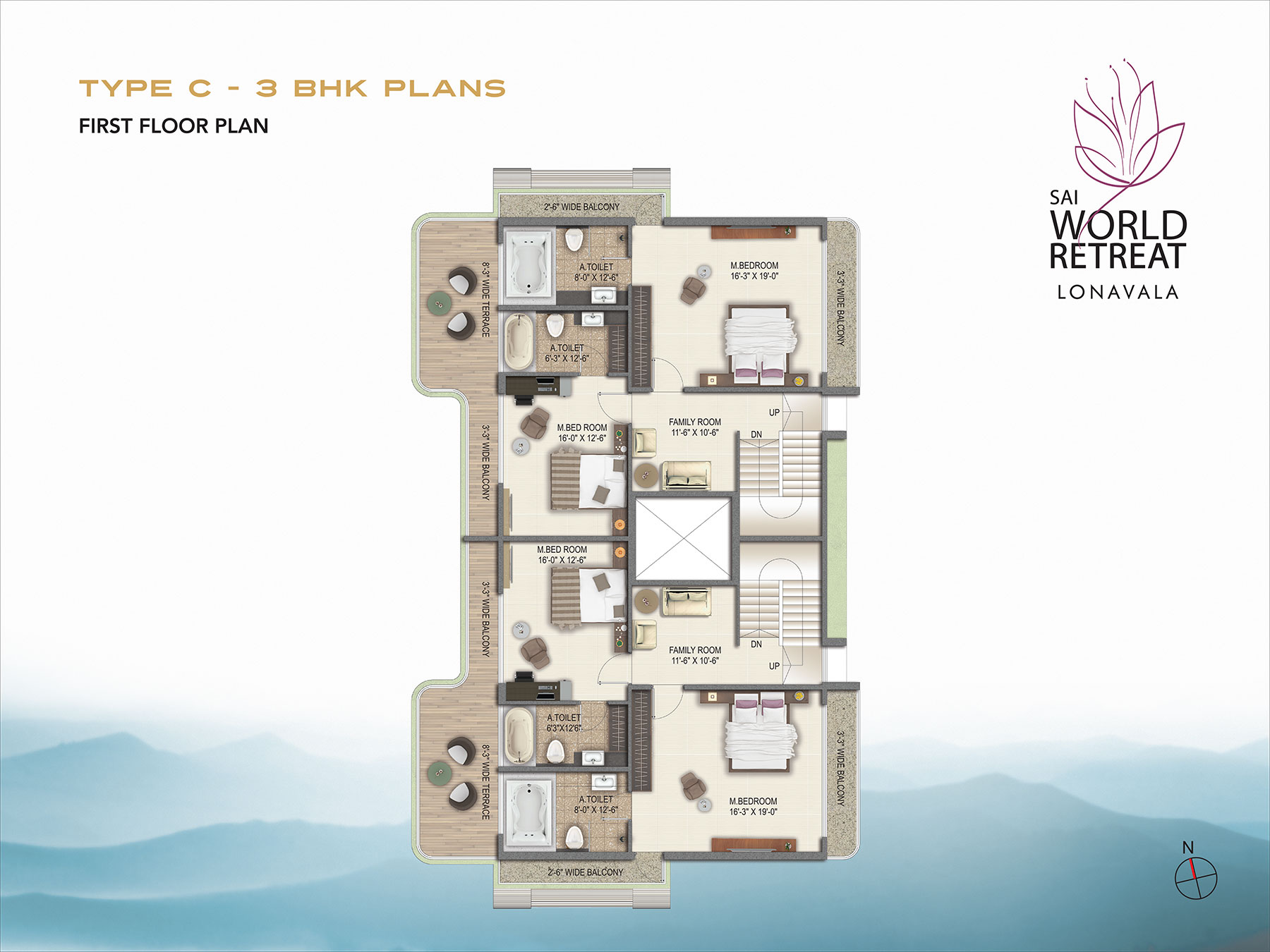 Type C 3BHK plans Ground Floor Plan